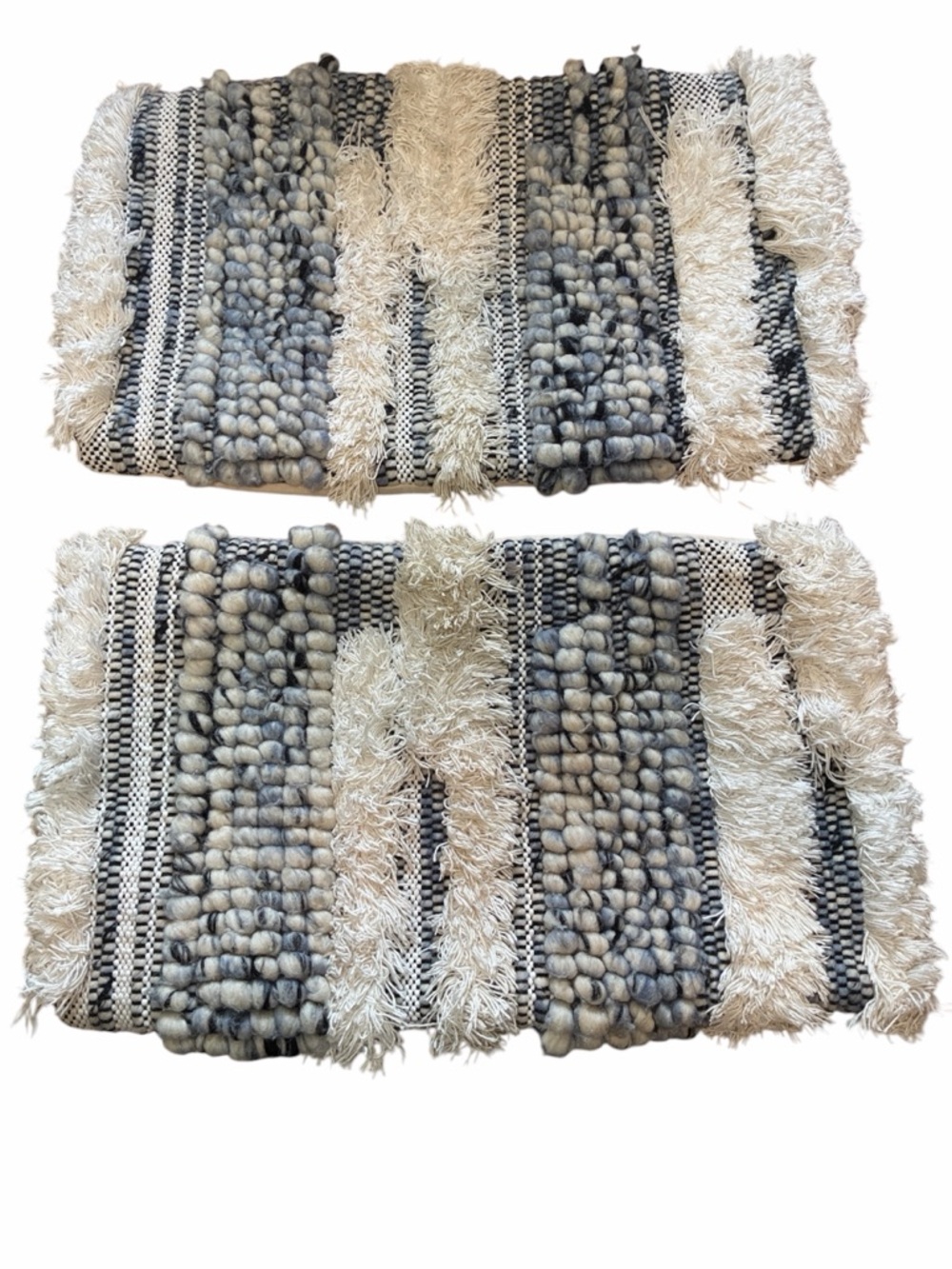 Arhaus Pillow Covers Set of 2 Boho Striped Boucle Wool Cotton Blend Cream Navy